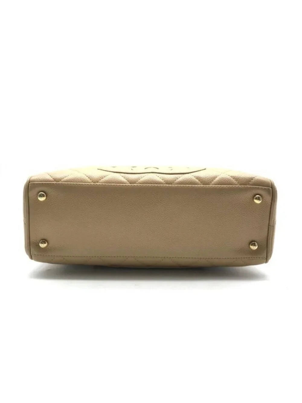 Chanel CC Logo Jumbo CC Quilted Mini Boston Hand Bag Beige